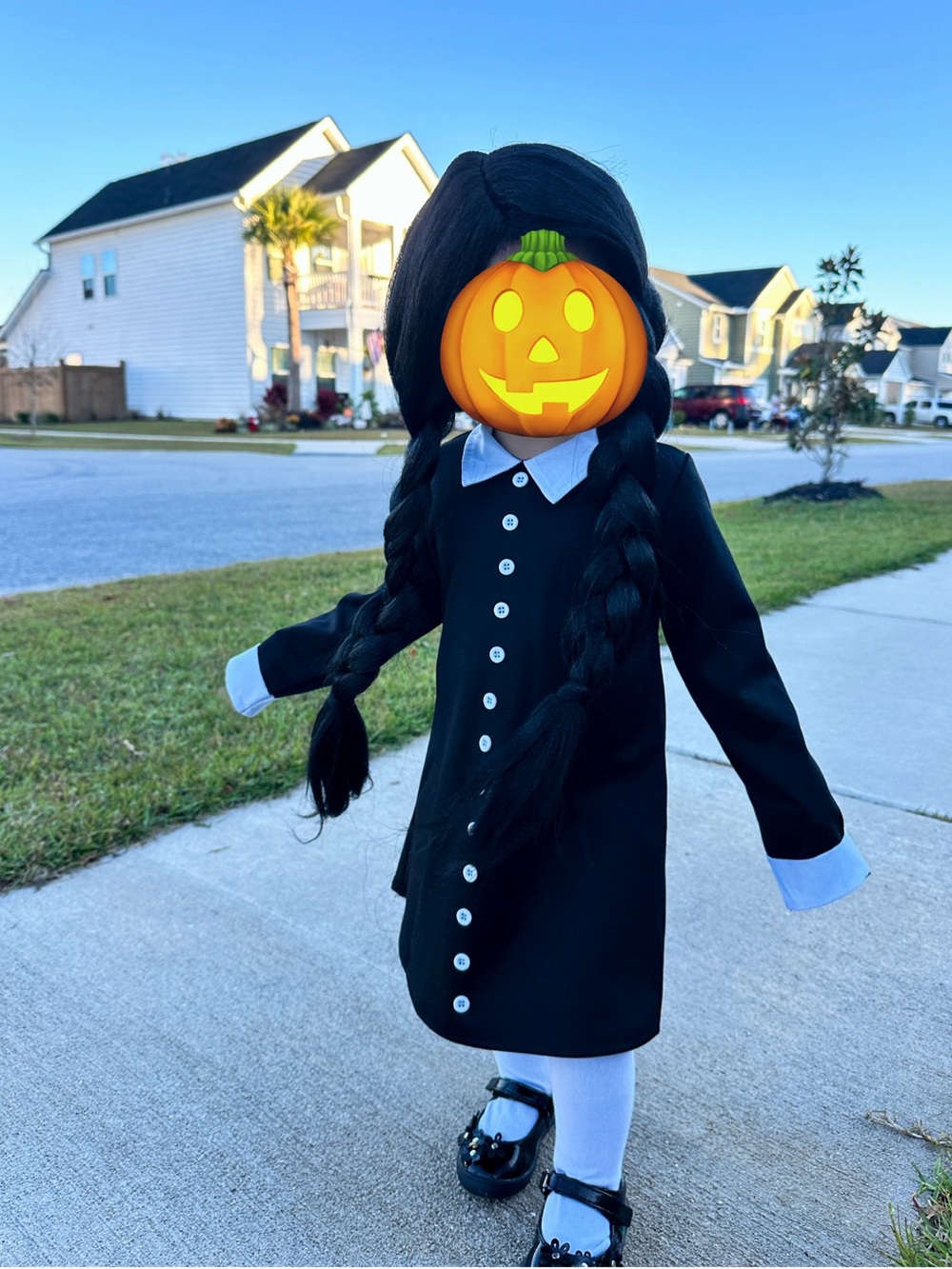 Toddler Girls Black Wednesday-Inspired Costume Dress with White Collar 2T